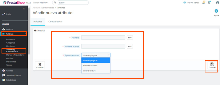 Añadir atributos en Prestashop